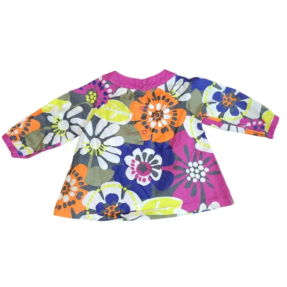 CARTER'S Colorful Floral Mod Groovy 100% Cotton Girl's Shirt Dress Size 6 mo